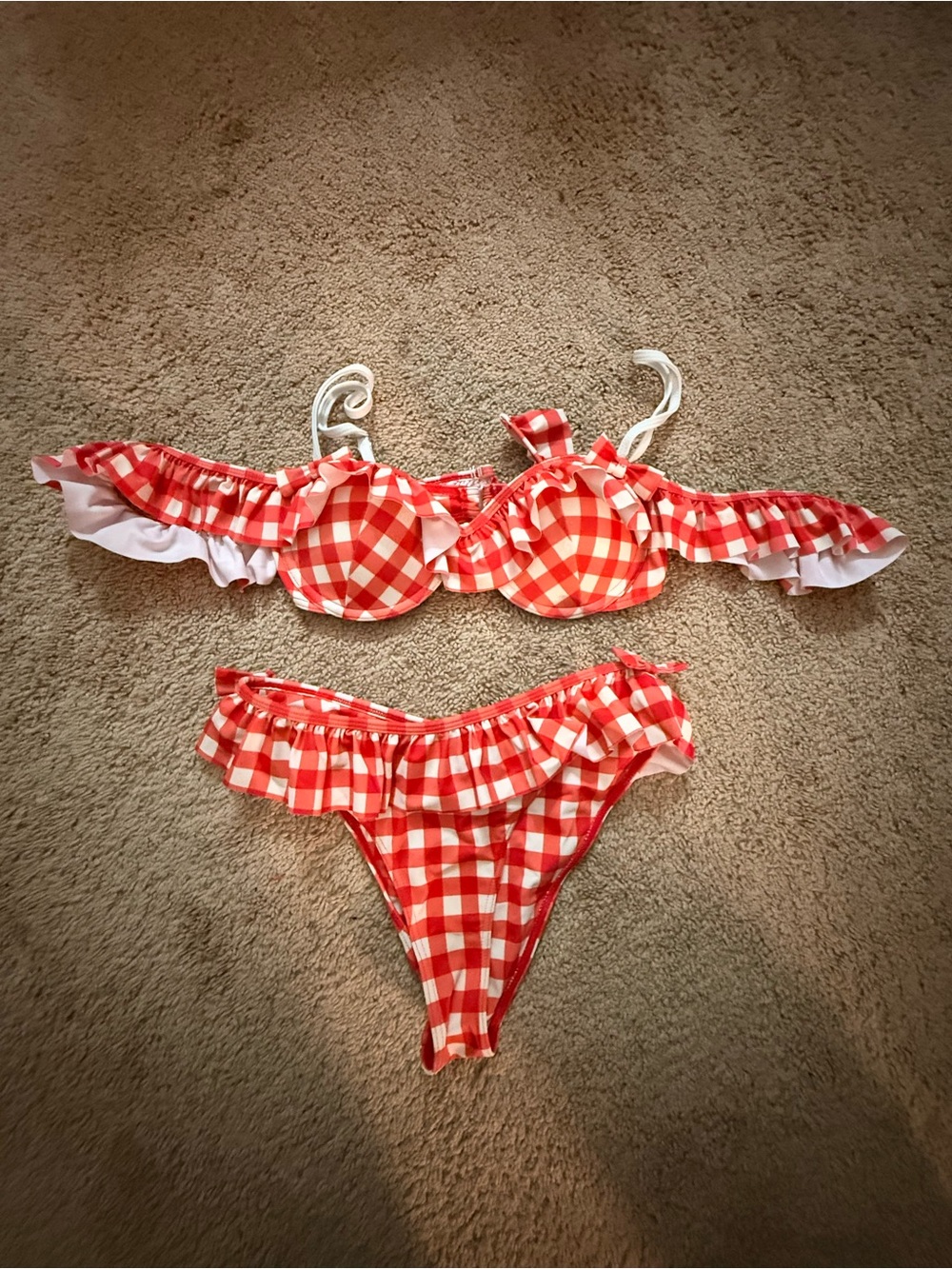 Sugar Thrillz Red and White Gingham Bikini Set with Ruffle Trim